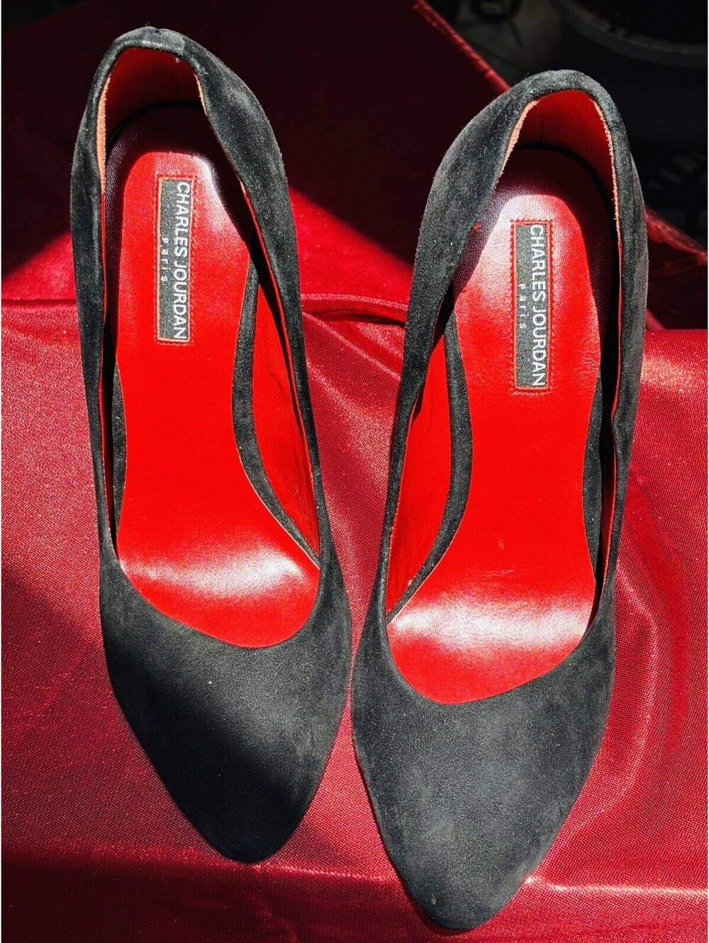 Charles Jourdan Paris Black Suede Pointed Toe Stiletto Heels Womens 10